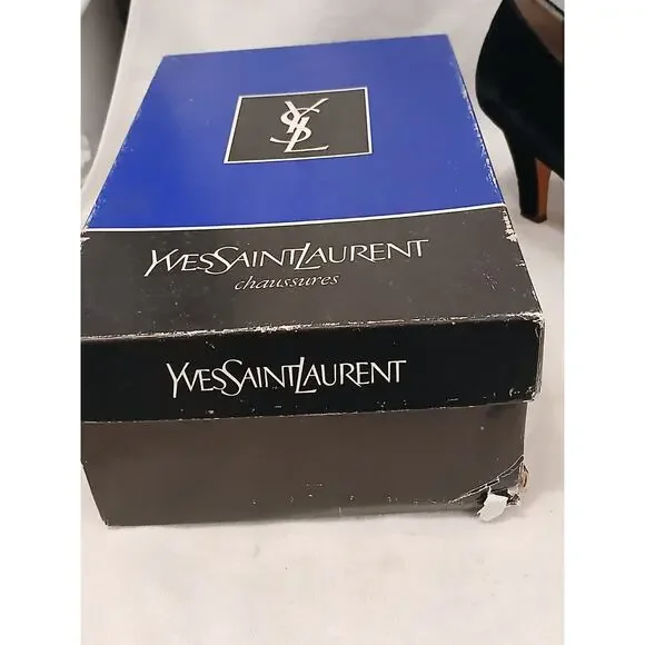 Yves Saint Laurent Black Velvet Jeweled Pointed Toe Heels Size 9.5 Party Vintage - Picture 16 of 16